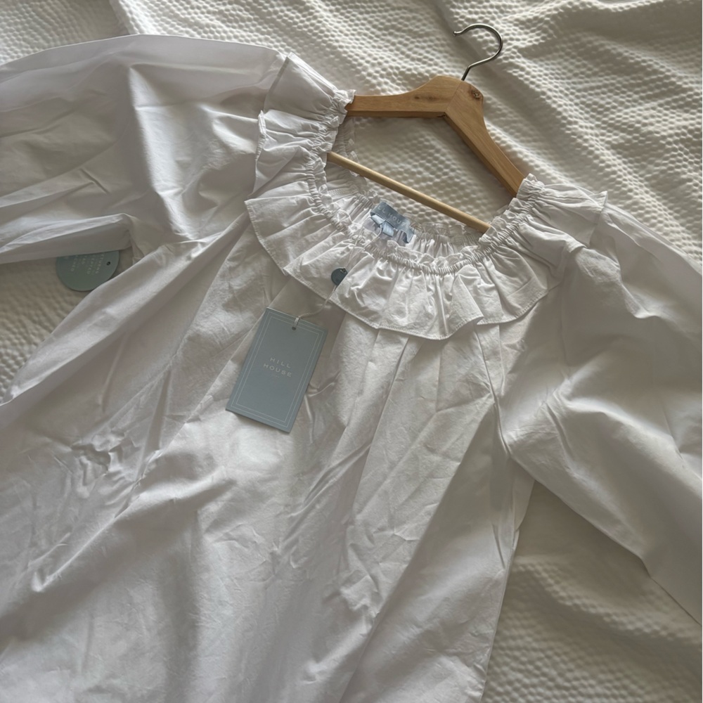 Hill House White Poplin Off-Shoulder Ruffled Parachute Sleeve Top - Picture 3 of 13